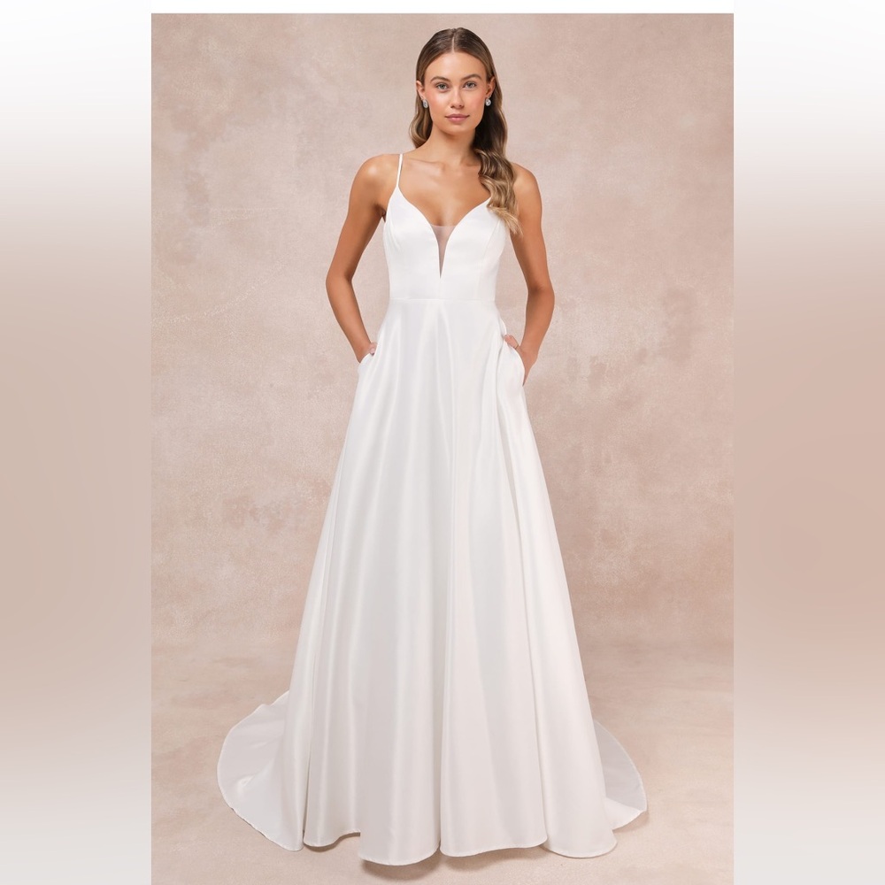 Lulu’s Exceptional Passion White Satin Cutout Maxi bridal dress